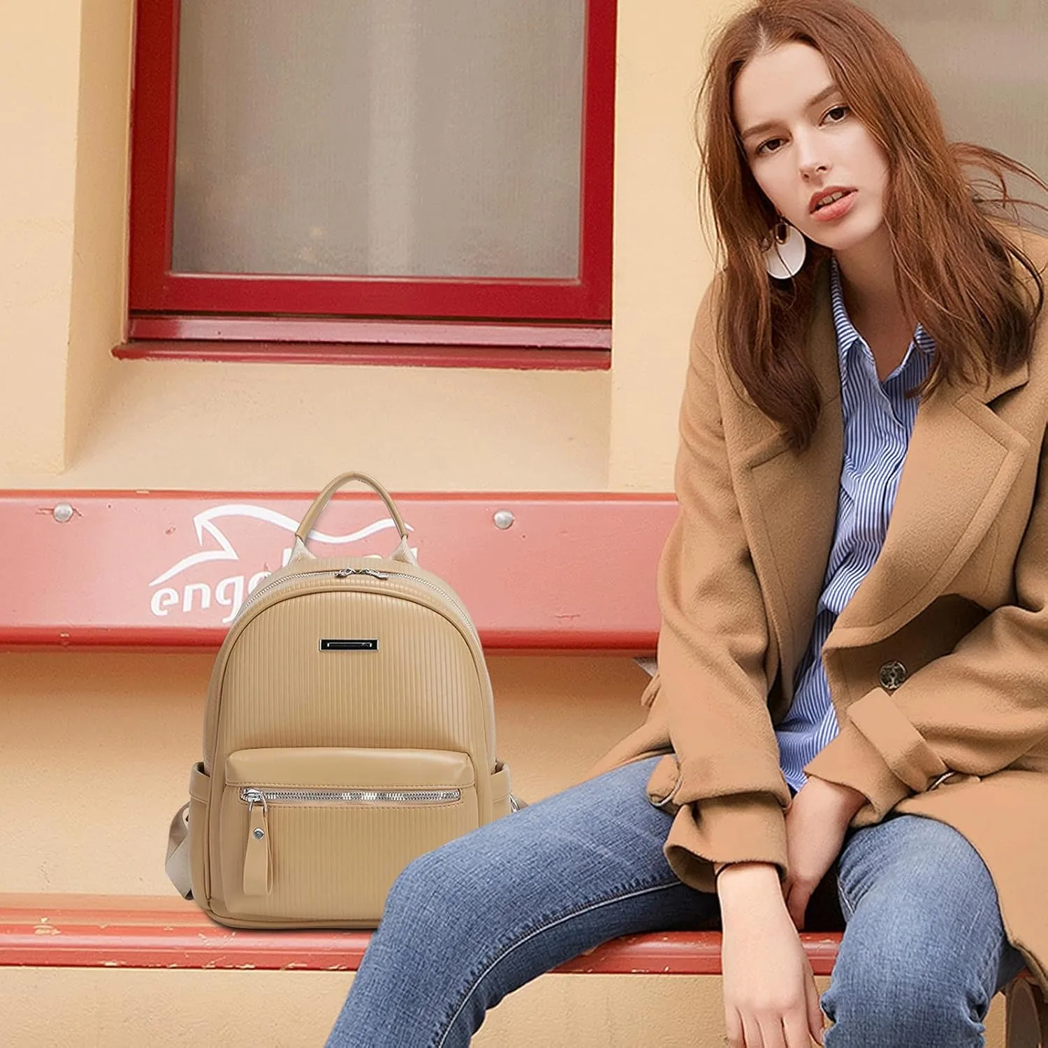 I IHAYNER Women Vegan Leather Fashion Backpack Purse for Women Large Backpack for Women Travel Backpack Casual Daypacks Khaki
