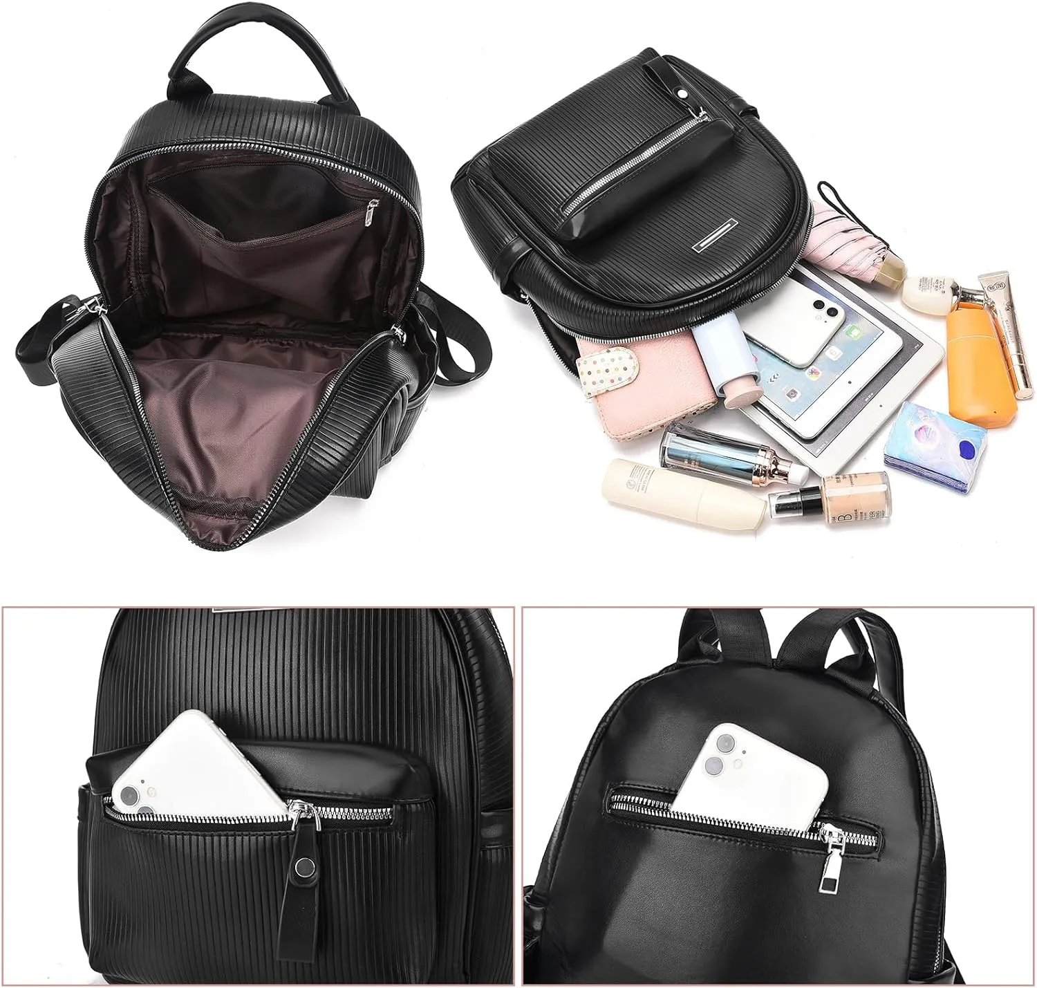 I IHAYNER Women Vegan Leather Fashion Backpack Purse for Women Large Backpack for Women Travel Backpack Casual Daypacks Khaki