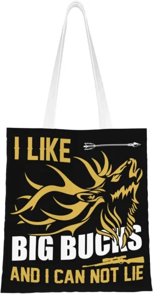 I Like Big Bucks And I Can Not Lie Tote Bag for Women Canvas Shopping Bags Reusable Large Capacity Casual Shoulder Handbags Grocery Bags DIY Gift Bags