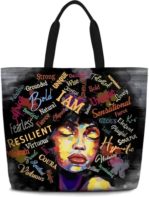 IAGM Women Tote Bags African American Woman Shoulder Bag Afro Black Girl Magic Satchel Handbags For Shopping,Work,Grocery,Gym