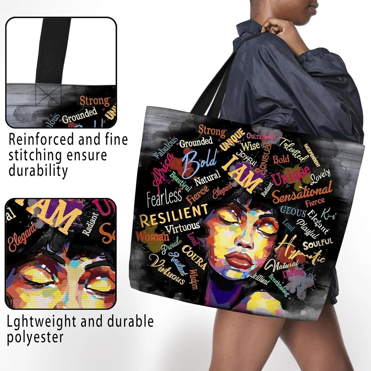IAGM Women Tote Bags African American Woman Shoulder Bag Afro Black Girl Magic Satchel Handbags For Shopping,Work,Grocery,Gym