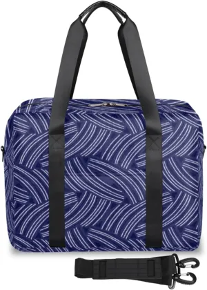 Indigo Block Print Weekender Bag, Waterproof Travel Duffel Bags, Overnight Bags for Women, Duffel Bag with Trolley Sleeve, For Men Travel Business Gym Gift