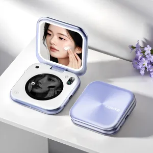 inewme UV Sunscreen Check Mirror with 3-Color LED Light, Real-Time UV & Humidity Sensor, Foldable Travel Makeup Mirror, Compact Portable Skin Care Tool with Sun Protection Alert