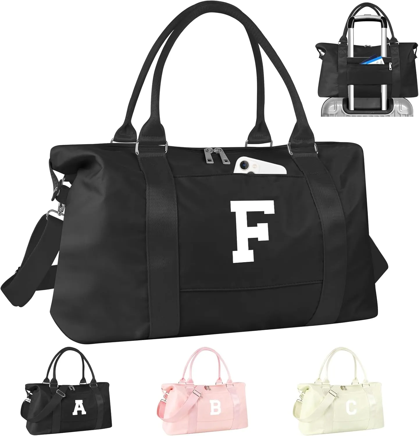 Initial Travel Duffel Bag Sports Gym Bag for Boys Teen Birthday Gifts,Black Personalized Weekender Bag Carry On Tote Bags for Men,Waterproof Overnight Luggage Bag Airplane Travel Essentials(Letter F)
