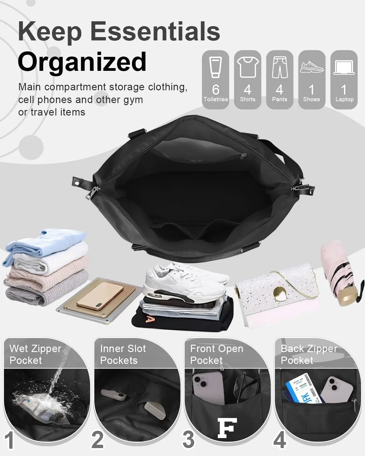 Initial Travel Duffel Bag Sports Gym Bag for Boys Teen Birthday Gifts,Black Personalized Weekender Bag Carry On Tote Bags for Men,Waterproof Overnight Luggage Bag Airplane Travel Essentials(Letter F)