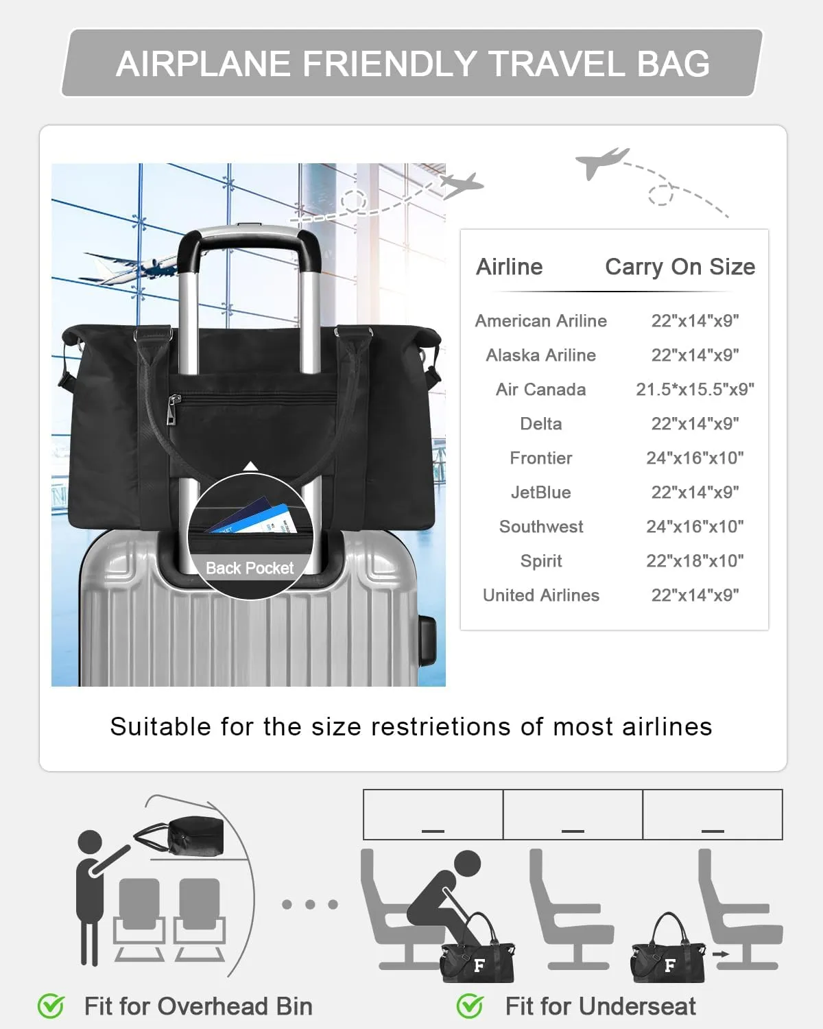 Initial Travel Duffel Bag Sports Gym Bag for Boys Teen Birthday Gifts,Black Personalized Weekender Bag Carry On Tote Bags for Men,Waterproof Overnight Luggage Bag Airplane Travel Essentials(Letter F)