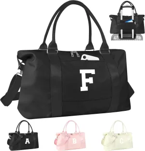 Initial Travel Duffel Bag Sports Gym Bag for Boys Teen Birthday Gifts,Black Personalized Weekender Bag Carry On Tote Bags for Men,Waterproof Overnight Luggage Bag Airplane Travel Essentials(Letter F)