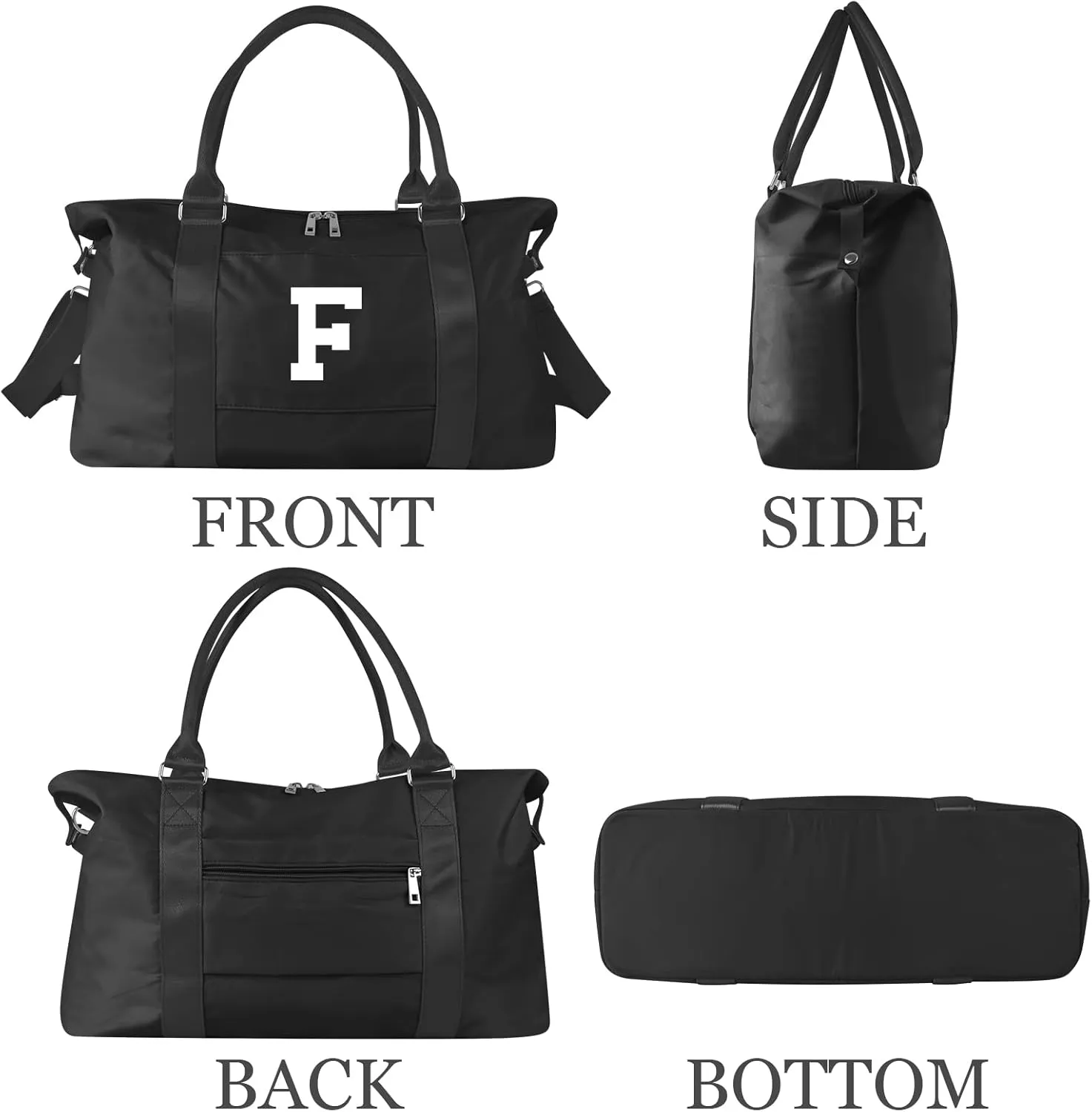 Initial Travel Duffel Bag Sports Gym Bag for Boys Teen Birthday Gifts,Black Personalized Weekender Bag Carry On Tote Bags for Men,Waterproof Overnight Luggage Bag Airplane Travel Essentials(Letter F)