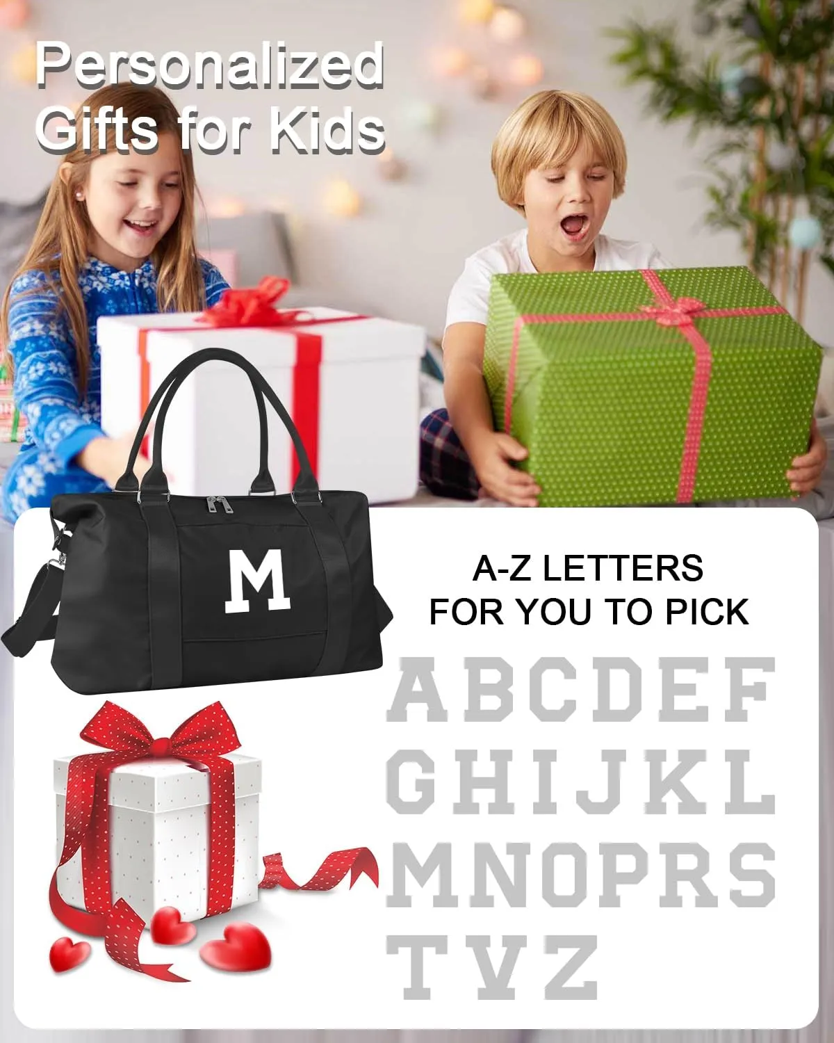 Initial Travel Duffel Bag Sports Gym Bag for Boys Teen Birthday Gifts,Black Personalized Weekender Bag Carry On Tote Bags for Men,Waterproof Overnight Luggage Bag Airplane Travel Essentials(Letter M)