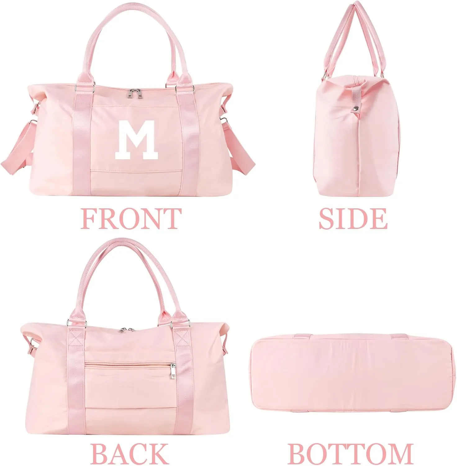 Initial Travel Duffel Bag Sports Gym Bag for Girls Teen Birthday Gifts,Pink Personalized Weekender Bag Carry On Tote Bags for Women Men,Waterproof Overnight Luggage Bag with Trolley Sleeve(Letter M)