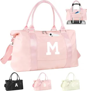 Initial Travel Duffel Bag Sports Gym Bag for Girls Teen Birthday Gifts,Pink Personalized Weekender Bag Carry On Tote Bags for Women Men,Waterproof Overnight Luggage Bag with Trolley Sleeve(Letter M)