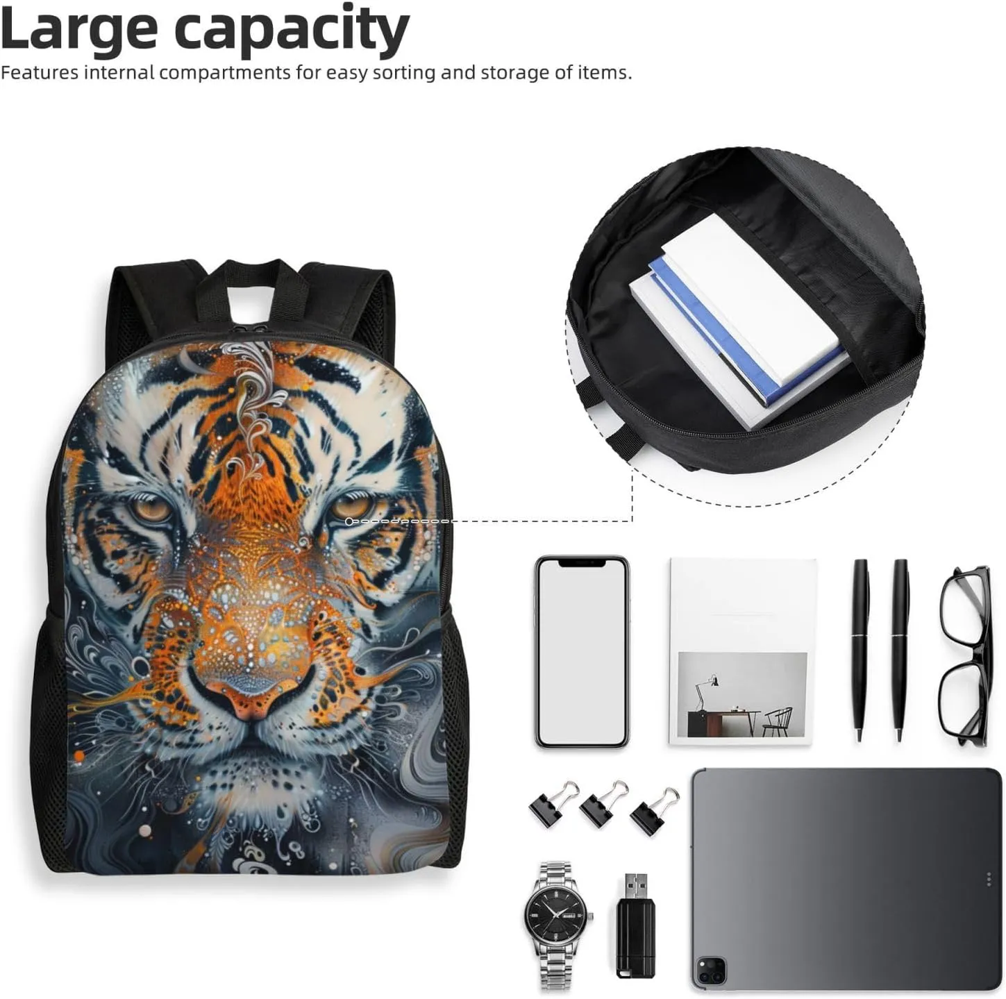 Ink Tiger Backpack Waterproof Anti Theft Durable Light Laptop Bag Backpacks For Women Men Travel Gym Backpack
