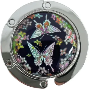 Inlay Mother of Pearl Handbag Hanger Foldable Table Purse Hook Caddy Holder (Butterfly)