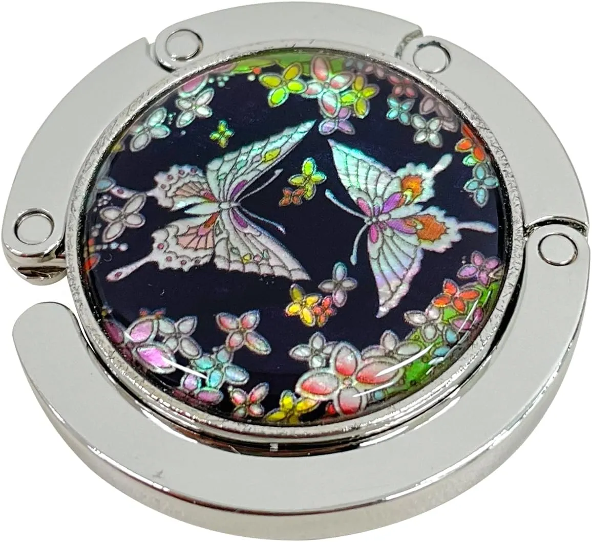 Inlay Mother of Pearl Handbag Hanger Foldable Table Purse Hook Caddy Holder (Butterfly)