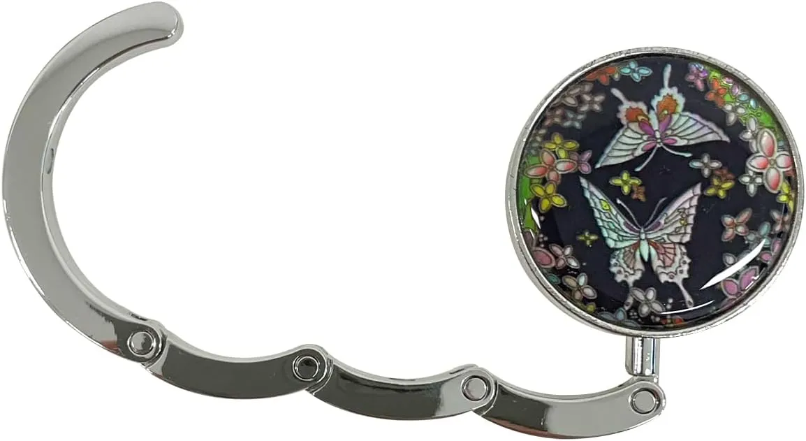 Inlay Mother of Pearl Handbag Hanger Foldable Table Purse Hook Caddy Holder (Butterfly)