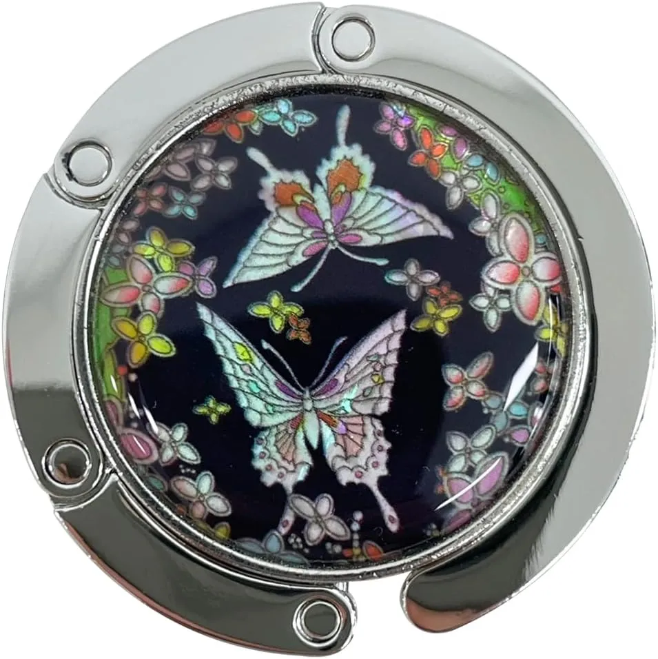 Inlay Mother of Pearl Handbag Hanger Foldable Table Purse Hook Caddy Holder (Butterfly)