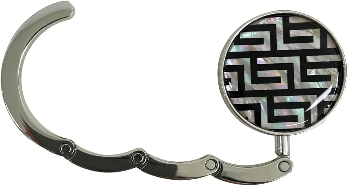Inlay Mother of Pearl Handbag Hanger Foldable Table Purse Hook Caddy Holder (Lattice)