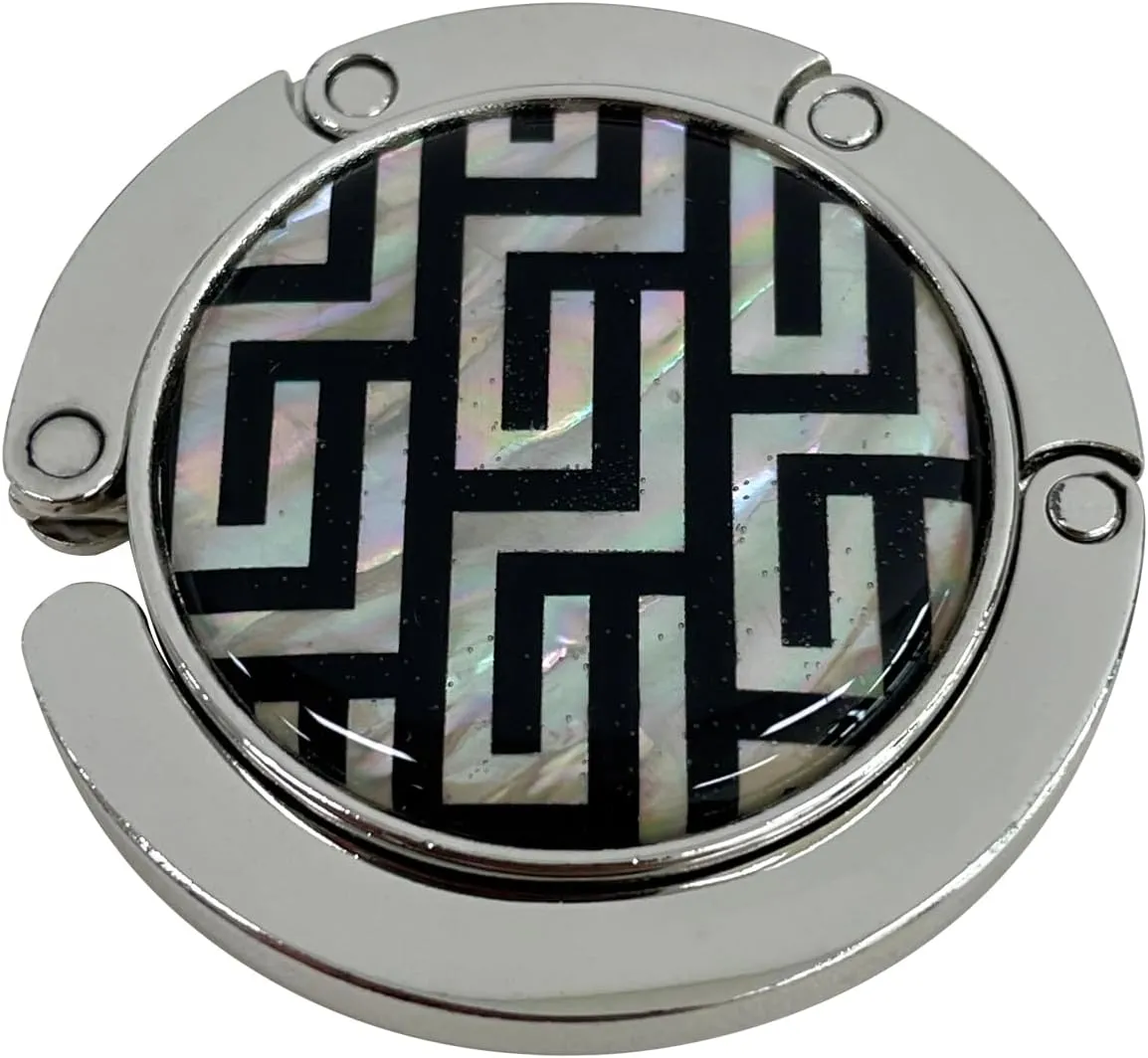 Inlay Mother of Pearl Handbag Hanger Foldable Table Purse Hook Caddy Holder (Lattice)