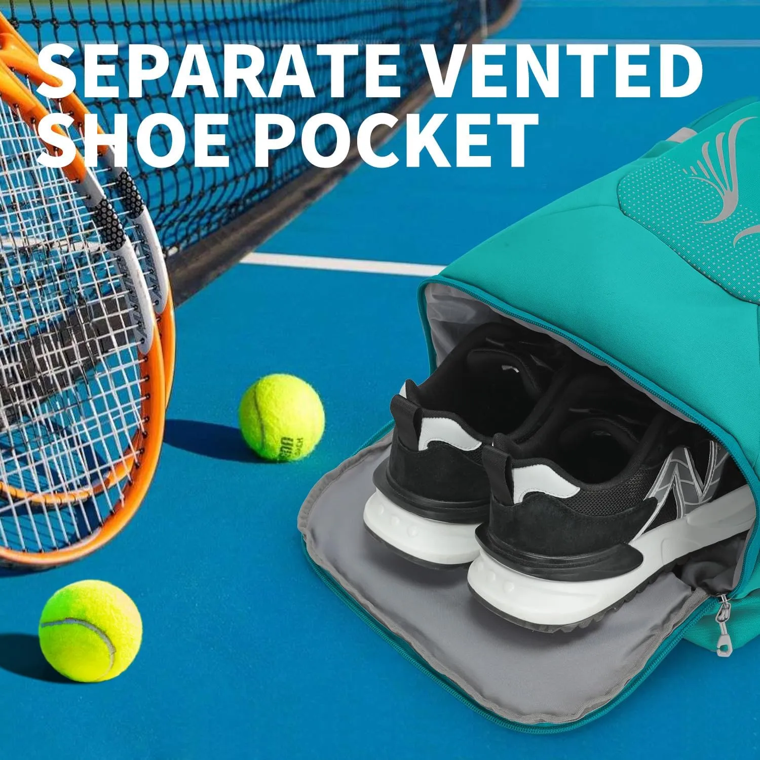 INOXTO 40L Tennis Backpack for Men & Women, Large Pickleball Bag With Independent Shoe Storage, Waterproof & Breathable, Holds 2 Tennis Rackets for Badminton, Travel & Camping