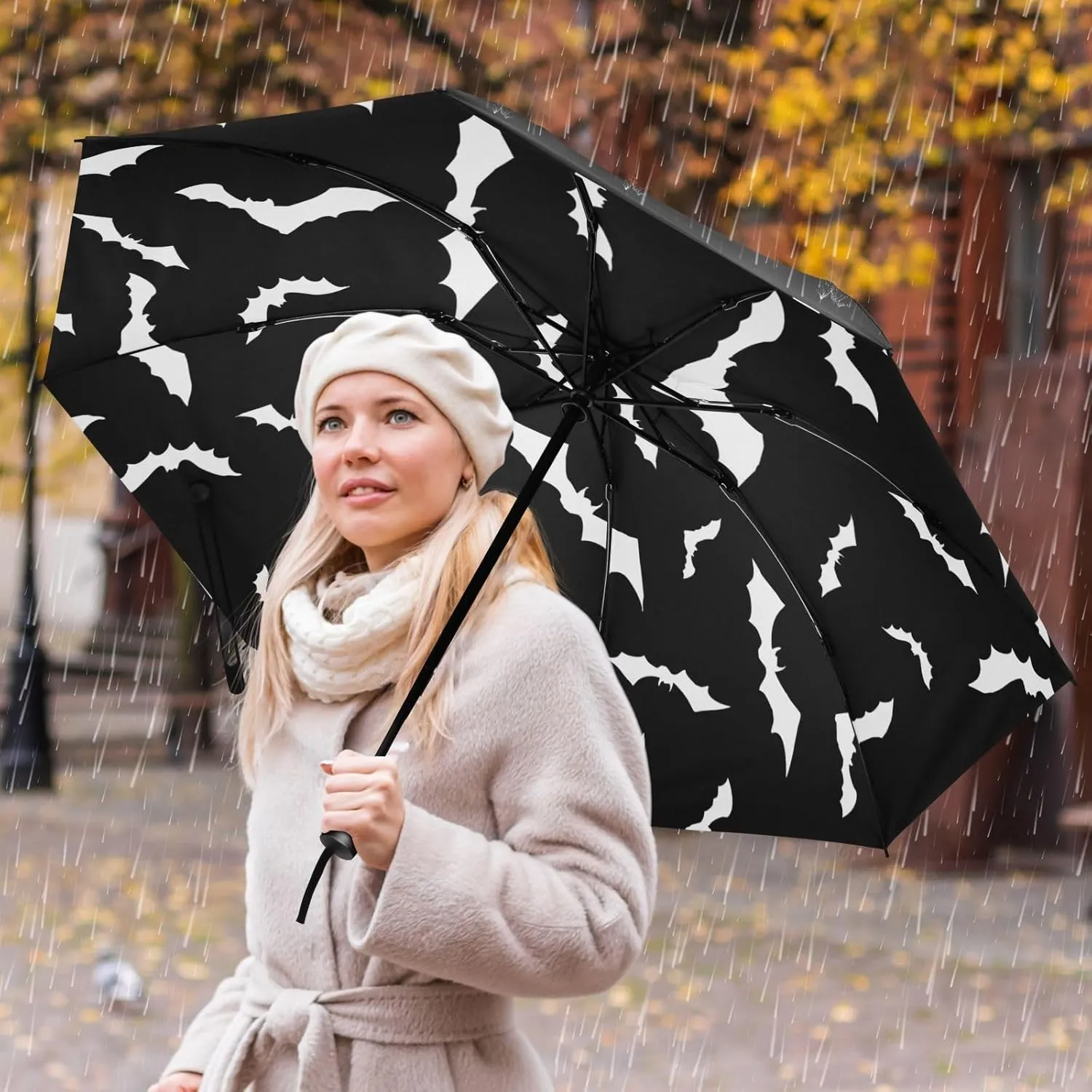 Inverted Umbrella, Windproof UV Protection Sun RainAutomatic Umbrella Compact Umbrella Reverse Umbrella for Women Men, Travel Folding Umbrella with Cover Bag
