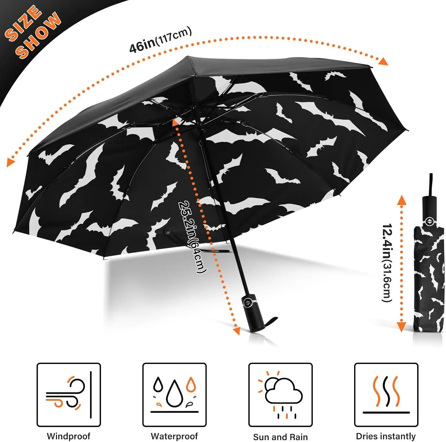 Inverted Umbrella, Windproof UV Protection Sun RainAutomatic Umbrella Compact Umbrella Reverse Umbrella for Women Men, Travel Folding Umbrella with Cover Bag