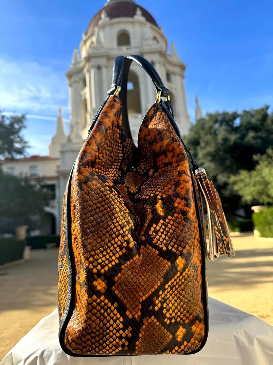 IVAN TROY Nila Italian Snake Print Leather Tote Bag | Italian Shopper Tote Bag for Women | Handbags for Women (Brown)