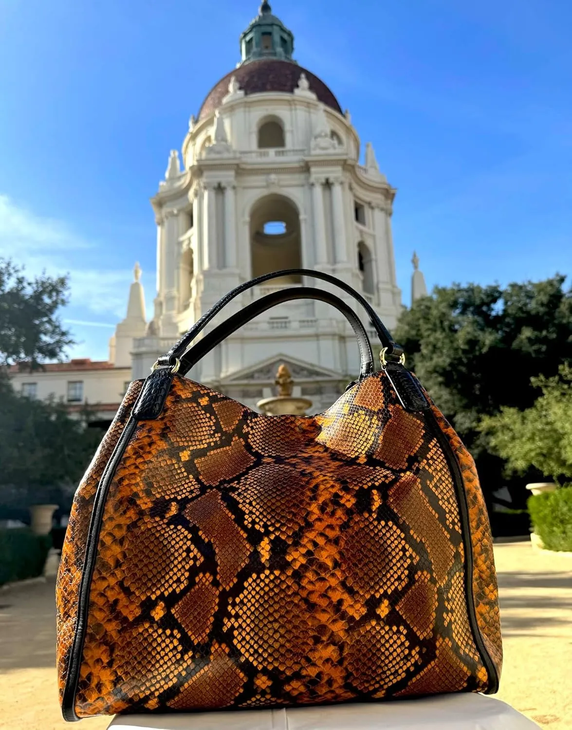 IVAN TROY Nila Italian Snake Print Leather Tote Bag | Italian Shopper Tote Bag for Women | Handbags for Women (Brown)