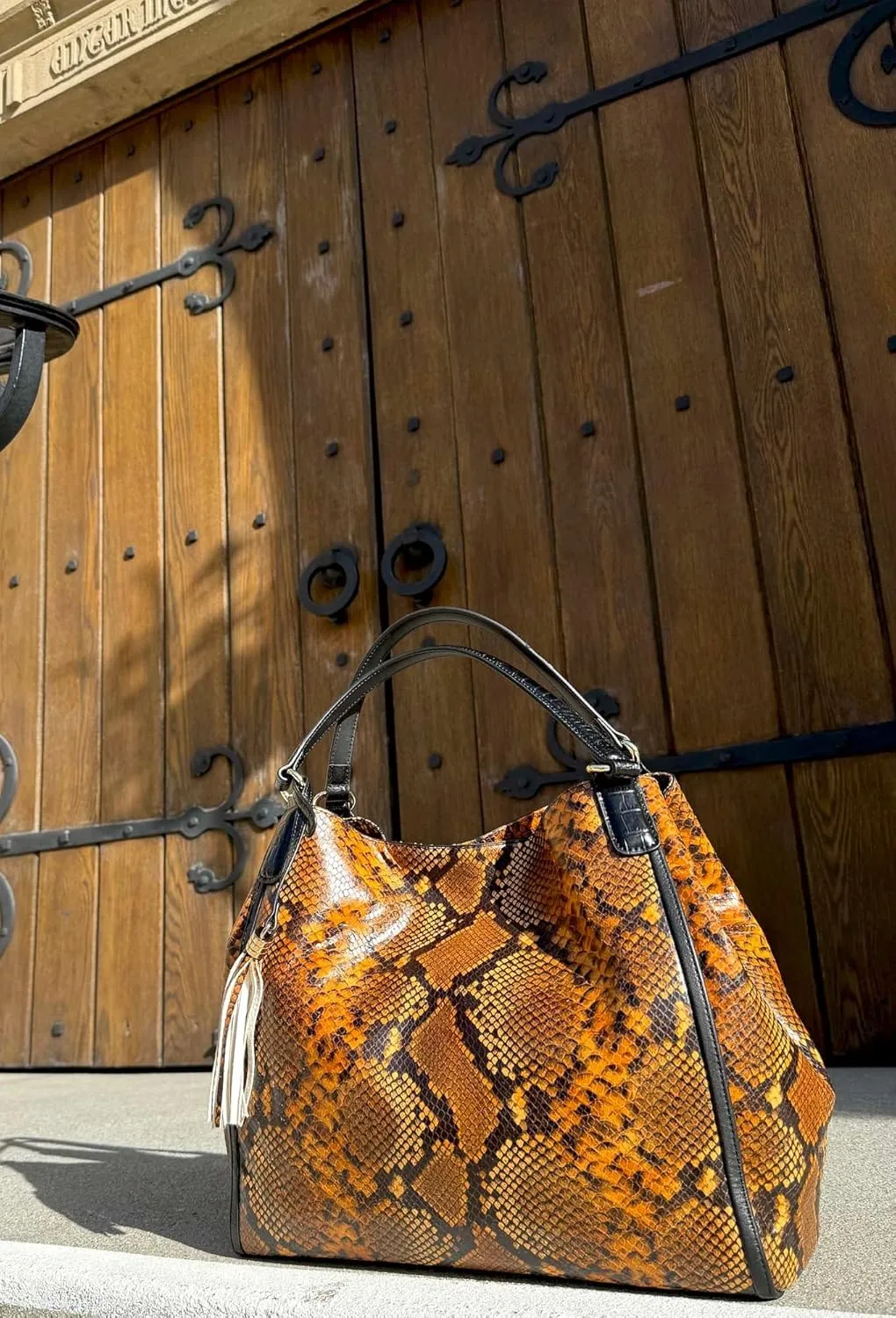 IVAN TROY Nila Italian Snake Print Leather Tote Bag | Italian Shopper Tote Bag for Women | Handbags for Women (Brown)