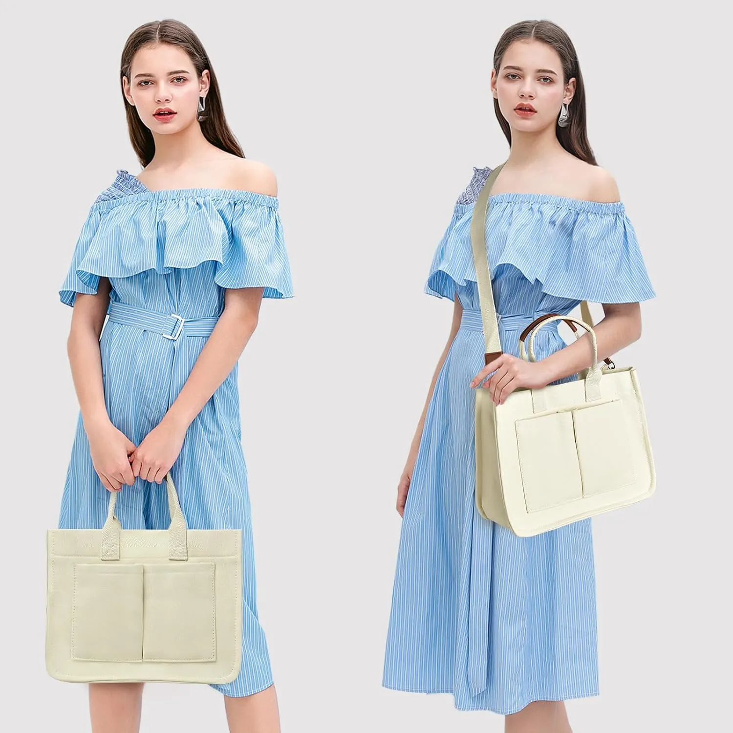 IwIeIaIrI Canvas Tote Bag for Women with Multi Pockets,Trendy Shoulder Handbag with Compartments for shopping,Work,Beach