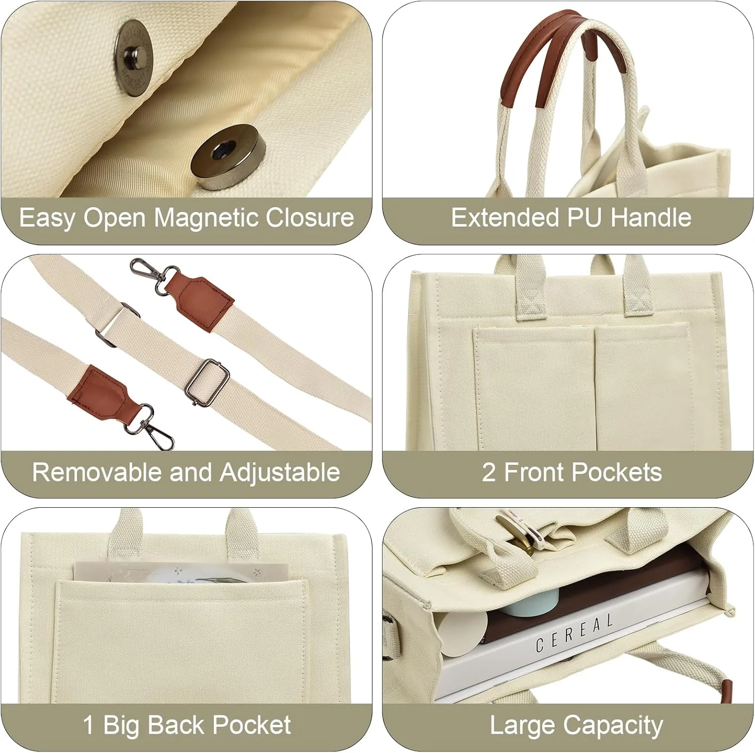 IwIeIaIrI Canvas Tote Bag for Women with Multi Pockets,Trendy Shoulder Handbag with Compartments for shopping,Work,Beach