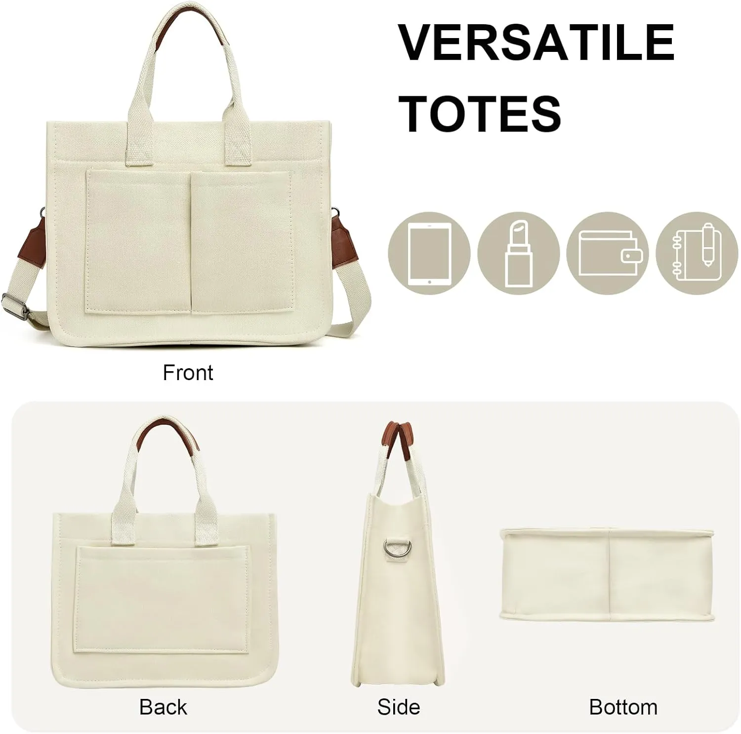 IwIeIaIrI Canvas Tote Bag for Women with Multi Pockets,Trendy Shoulder Handbag with Compartments for shopping,Work,Beach