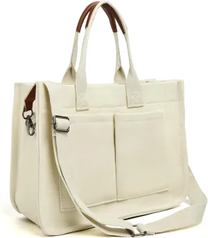 IwIeIaIrI Canvas Tote Bag for Women with Multi Pockets,Trendy Shoulder Handbag with Compartments for shopping,Work,Beach