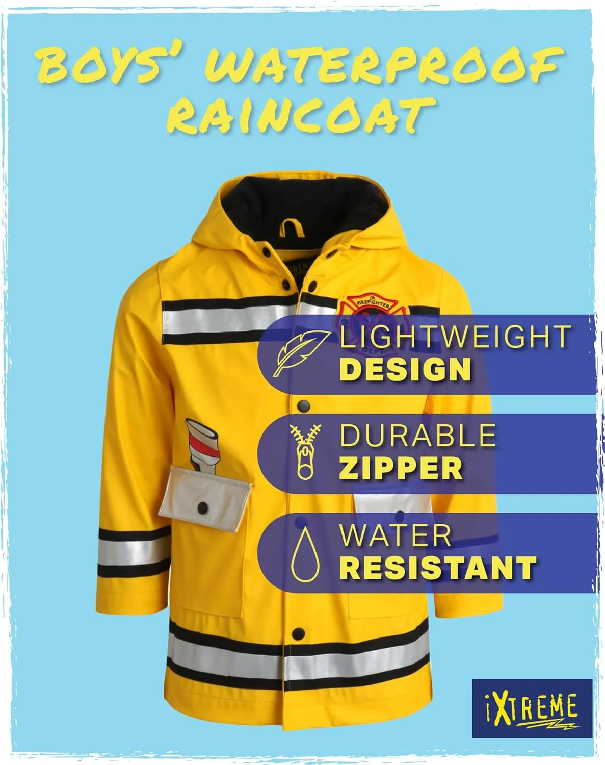 iXtreme Boys Rain Jacket - Lightweight Waterproof Hooded Rain Coat for Boys, Windbreaker for Outdoor Play and Travel (2T-18)