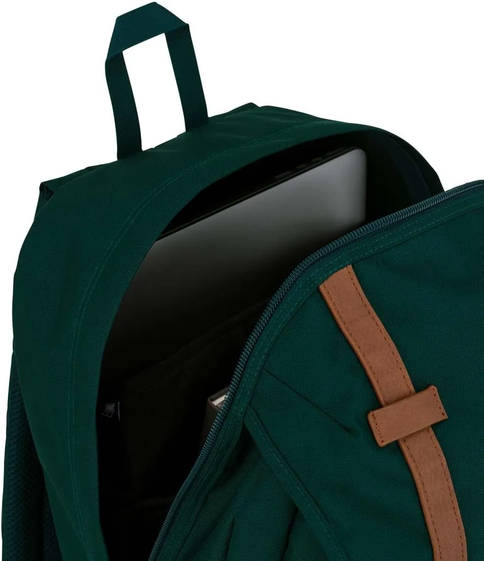 JanSport Cortlandt Laptop Backpack, Deep Juniper, 15” Laptop Sleeve-Synthetic Leather Shoulder Computer Bag with Large Compartment, Padded Straps- Rucksack for Men, Women