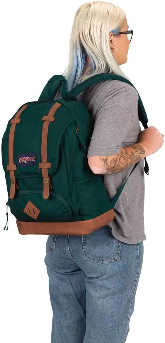 JanSport Cortlandt Laptop Backpack, Deep Juniper, 15” Laptop Sleeve-Synthetic Leather Shoulder Computer Bag with Large Compartment, Padded Straps- Rucksack for Men, Women