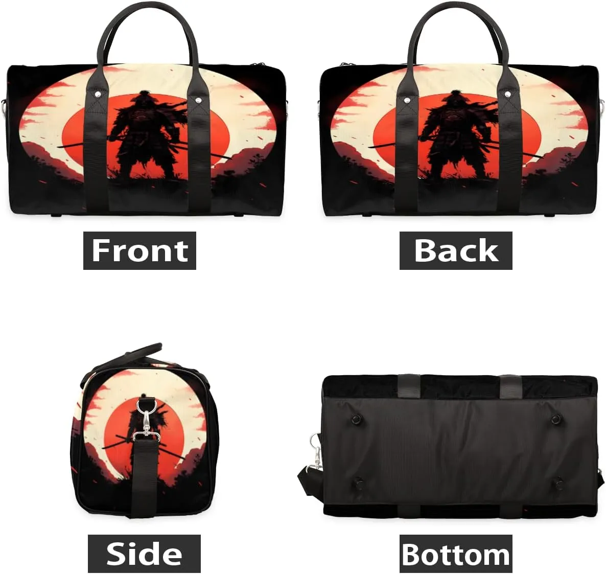 Japanese Samurai Travel Duffle Bag, Sports Gym Bags for Women Men, Carry On Weekender Overnight Bag, Japan Themed Workout Hospital Airplane Trips Bag