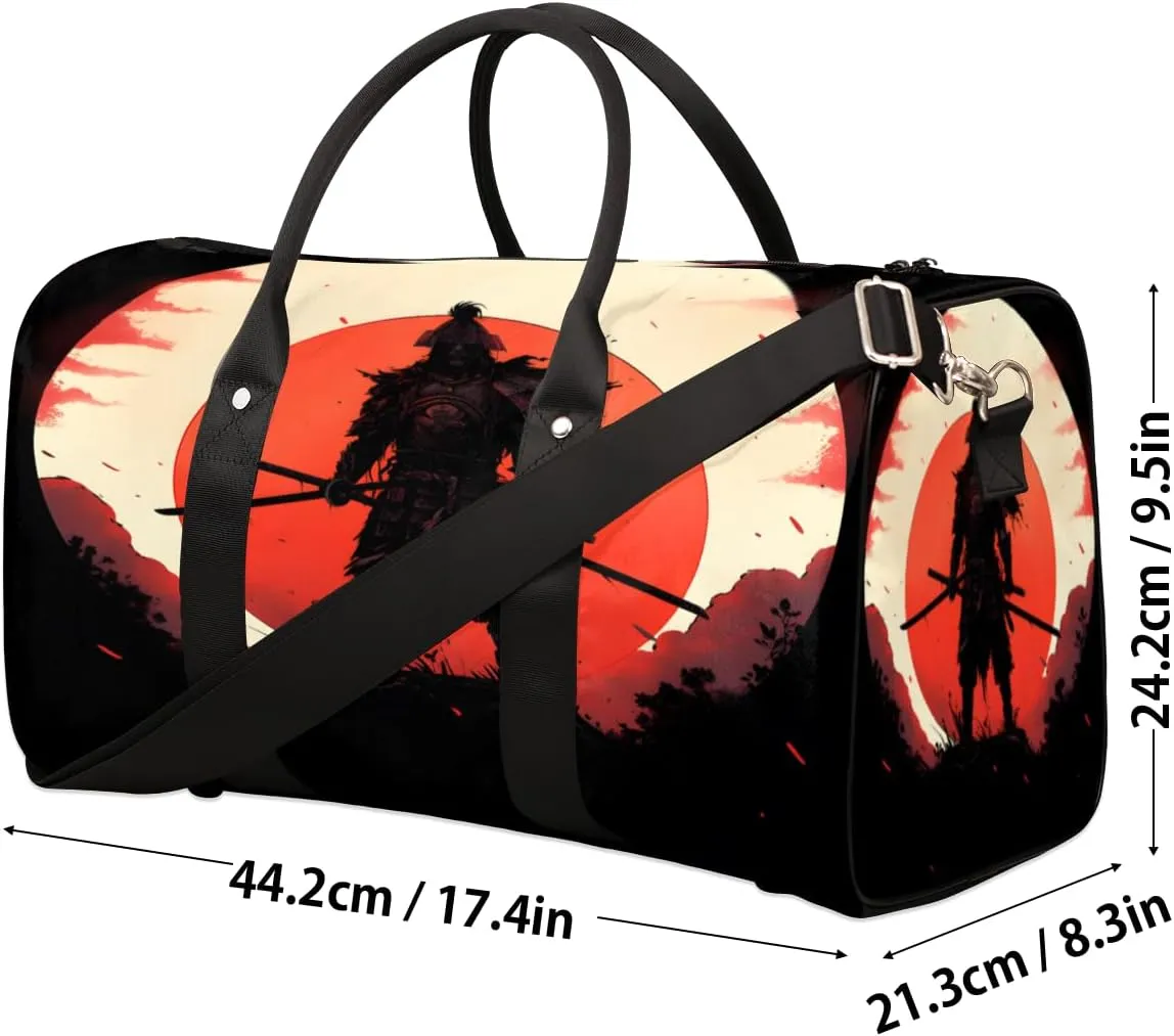 Japanese Samurai Travel Duffle Bag, Sports Gym Bags for Women Men, Carry On Weekender Overnight Bag, Japan Themed Workout Hospital Airplane Trips Bag