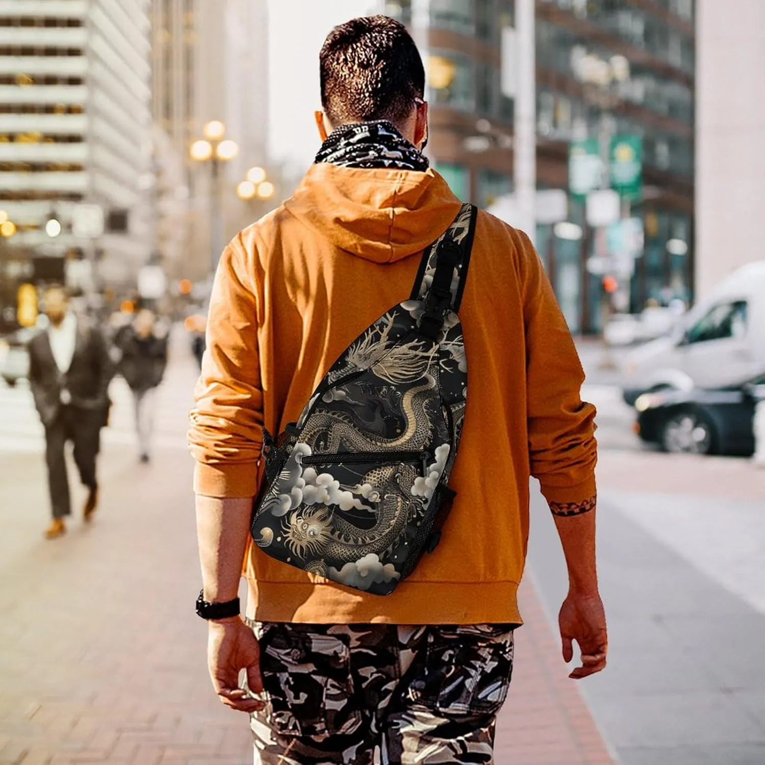 Japanese Sushi Shrimp Sling Bag Lightweight Crossbody Chest Pack Travel Shoulder Bag with Adjustable Strap