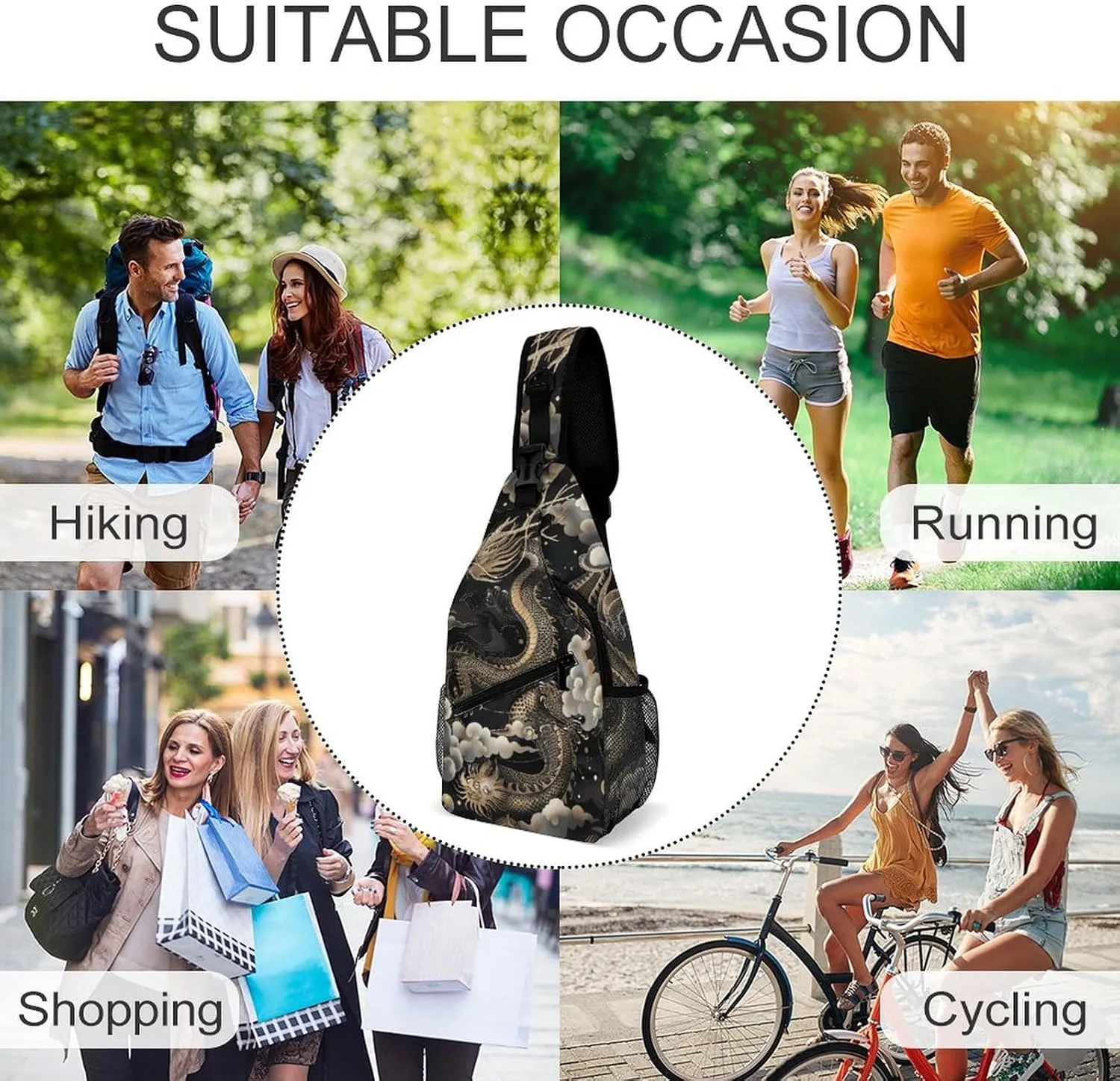 Japanese Sushi Shrimp Sling Bag Lightweight Crossbody Chest Pack Travel Shoulder Bag with Adjustable Strap