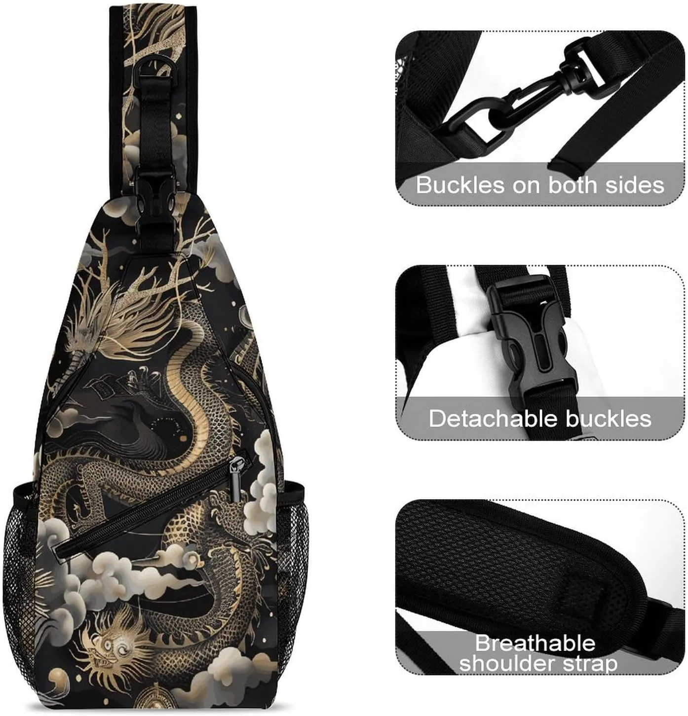 Japanese Sushi Shrimp Sling Bag Lightweight Crossbody Chest Pack Travel Shoulder Bag with Adjustable Strap