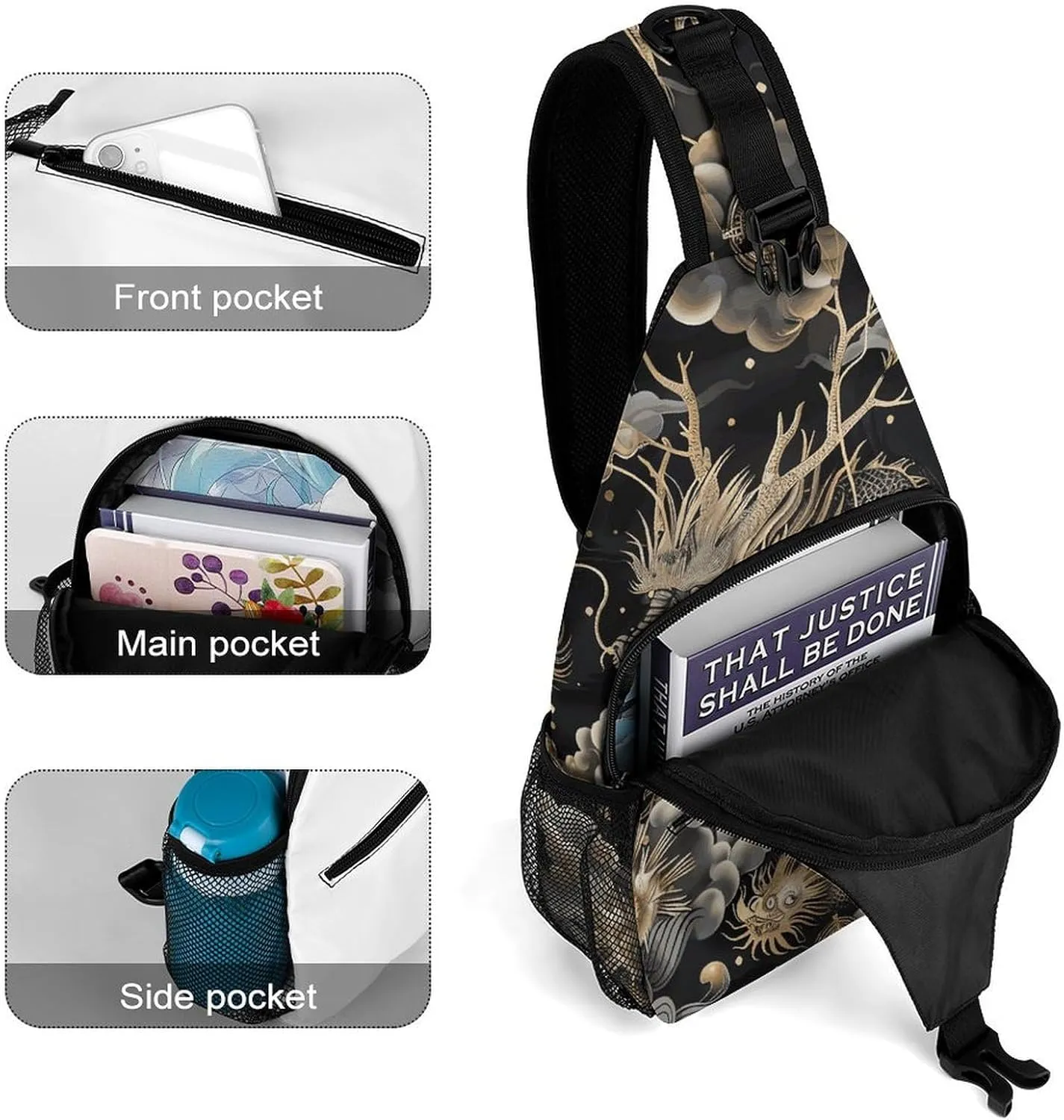 Japanese Sushi Shrimp Sling Bag Lightweight Crossbody Chest Pack Travel Shoulder Bag with Adjustable Strap