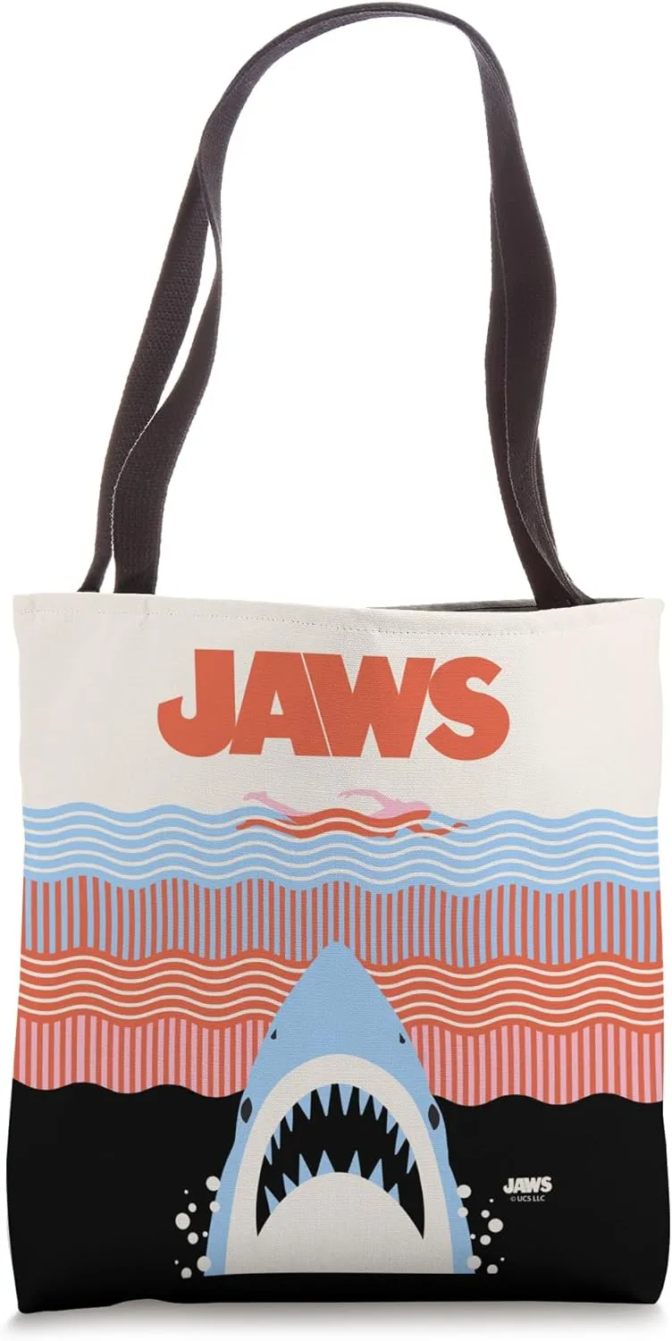 Jaws 50th Anniversary Poster Wave Lines Front & Back Tote Bag