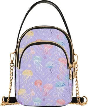 Jellyfish Purple Scene Shoulder Handbag for Girls Stylish Crossbody Handbags with Detachable Chain Shoulder Strap