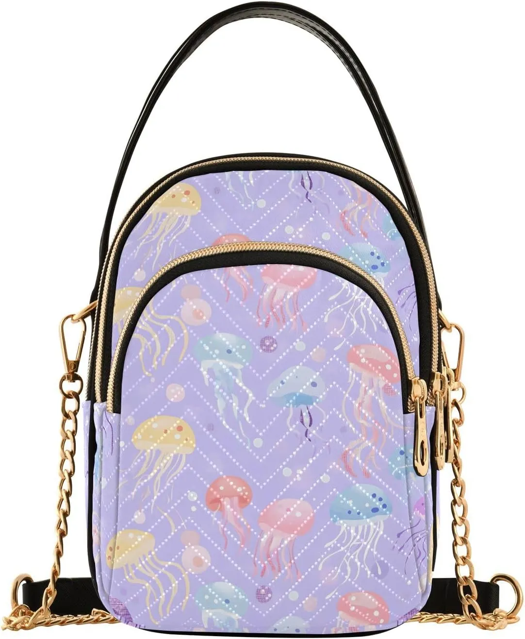 Jellyfish Purple Scene Shoulder Handbag for Girls Stylish Crossbody Handbags with Detachable Chain Shoulder Strap