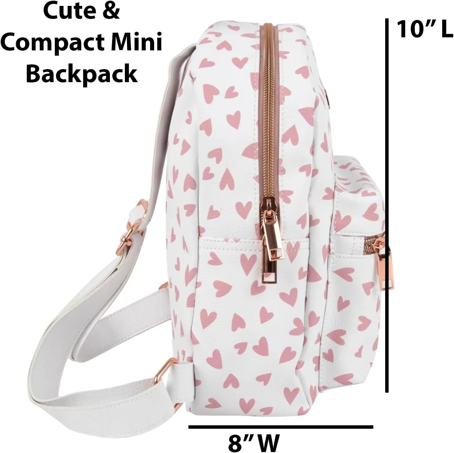 Jessica Simpson Mini Waterproof Vegan Leather Backpack for Women for Work, College, Recreation, Commuting & Traveling in White Hearts