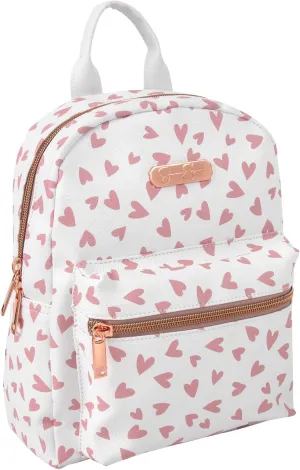 Jessica Simpson Mini Waterproof Vegan Leather Backpack for Women for Work, College, Recreation, Commuting & Traveling in White Hearts