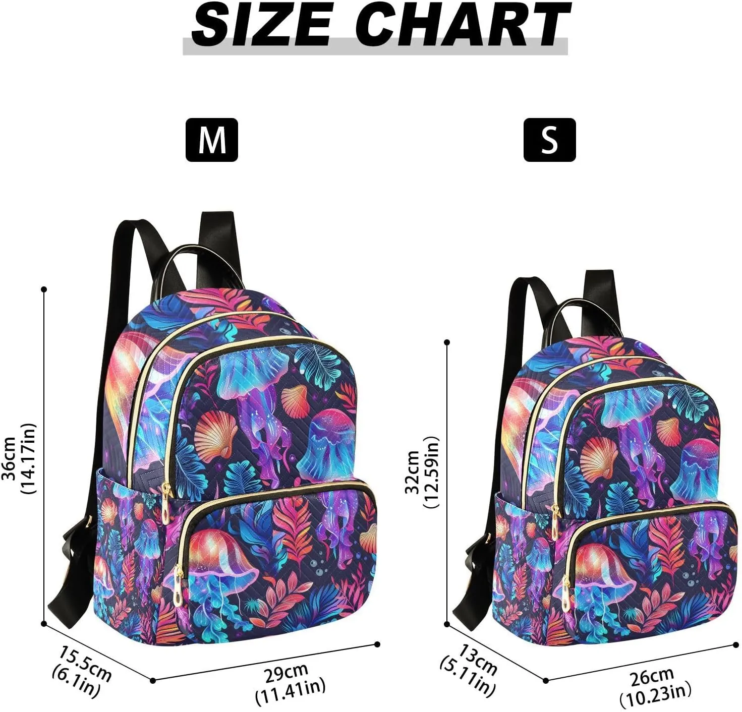 JIPONI Jellyfish and Seaweed Small Backpack for Women, Travel Purse Back Pack, Casual Daypack, Lightweight Bag-S