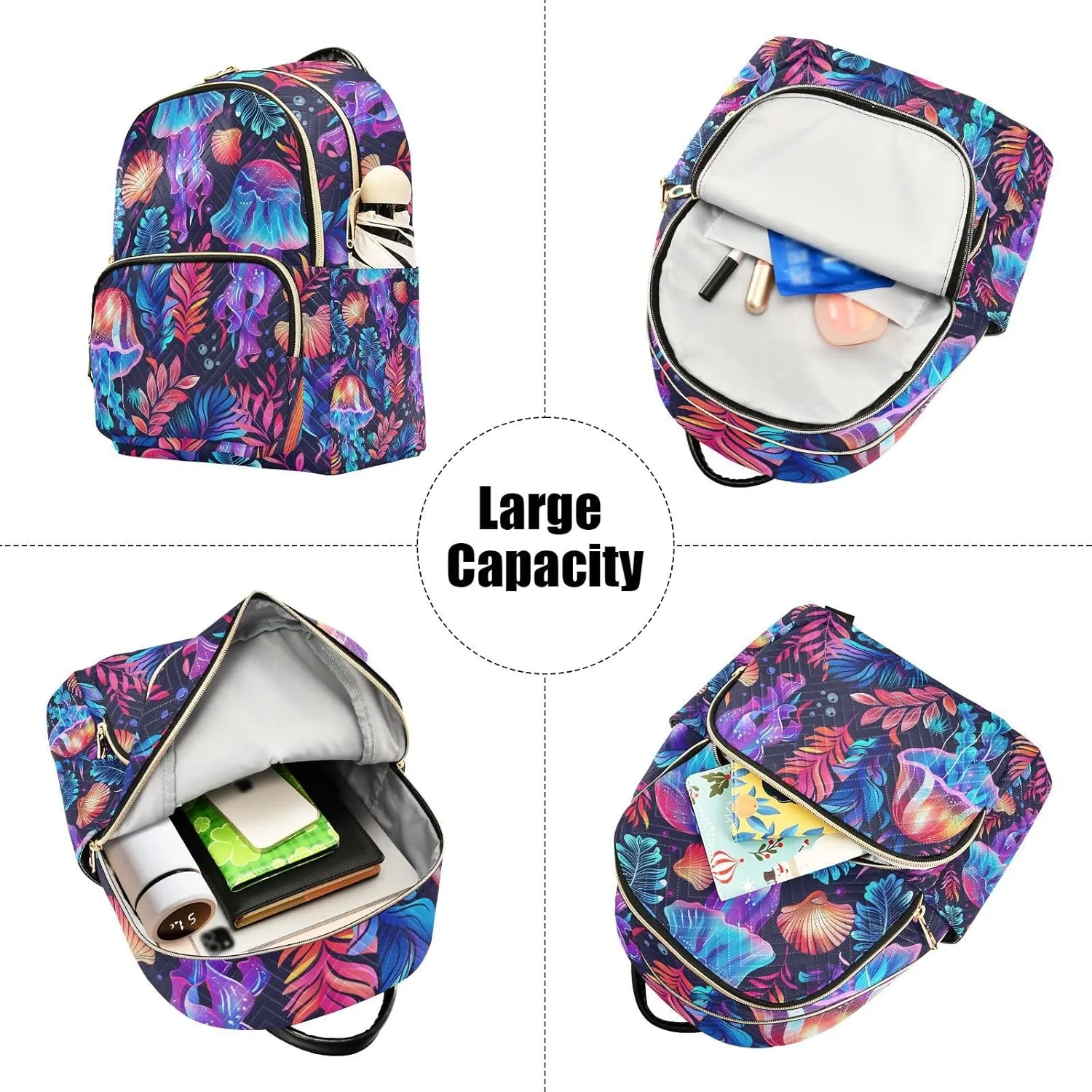JIPONI Jellyfish and Seaweed Small Backpack for Women, Travel Purse Back Pack, Casual Daypack, Lightweight Bag-S