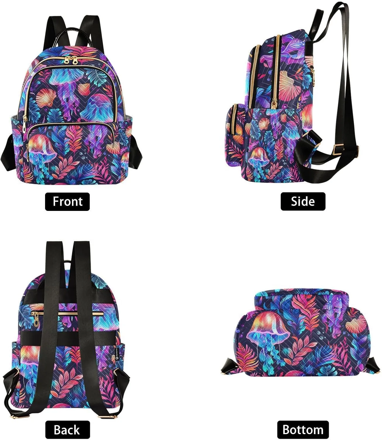JIPONI Jellyfish and Seaweed Small Backpack for Women, Travel Purse Back Pack, Casual Daypack, Lightweight Bag-S