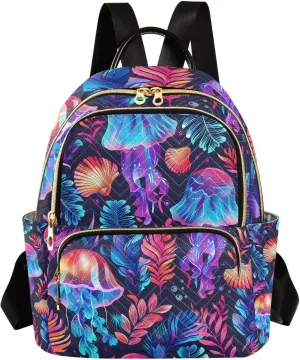 JIPONI Jellyfish and Seaweed Small Backpack for Women, Travel Purse Back Pack, Casual Daypack, Lightweight Bag-S